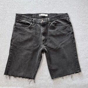 Lee Shorts Mens 36 (38 Tag) Black Cutoffs Jorts 9.5" Inseam Faded Grunge Denim